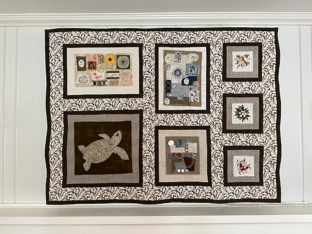 Bulletin Board Quilt Instructional to display stitched pieces